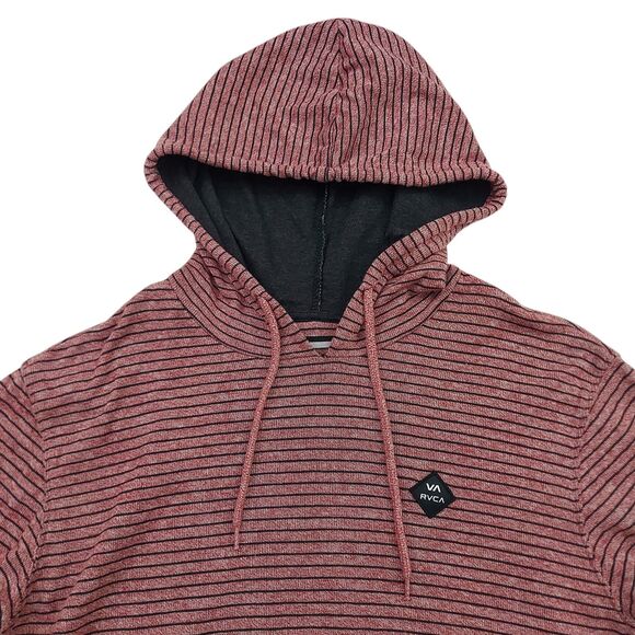 RVCA Hoodie Mens Medium Red Regular Fit Stripes Lightweight Outdoor Travel - Picture 2 of 12